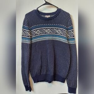 Merona Women's Knit Blue Hearts Fair Isle Pull-over Sweater Medium